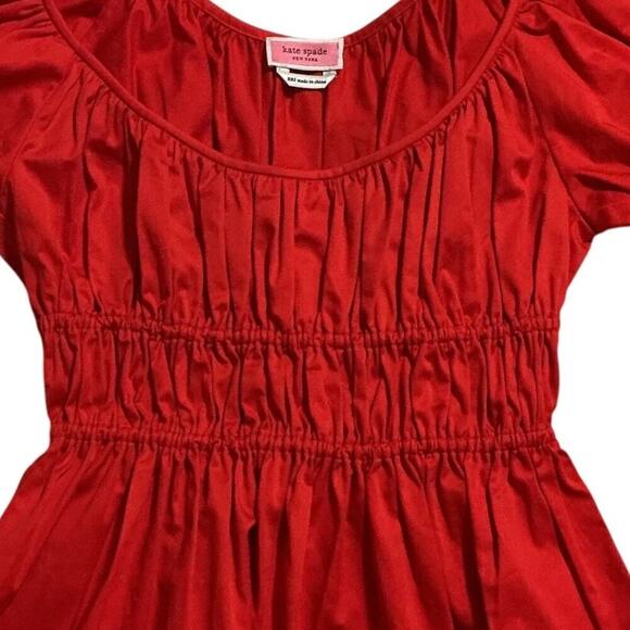 Kate Spade Red  Riviera Smocked Poplin Peplum Top Smocked Puff SLeeve  XXS - Picture 4 of 10